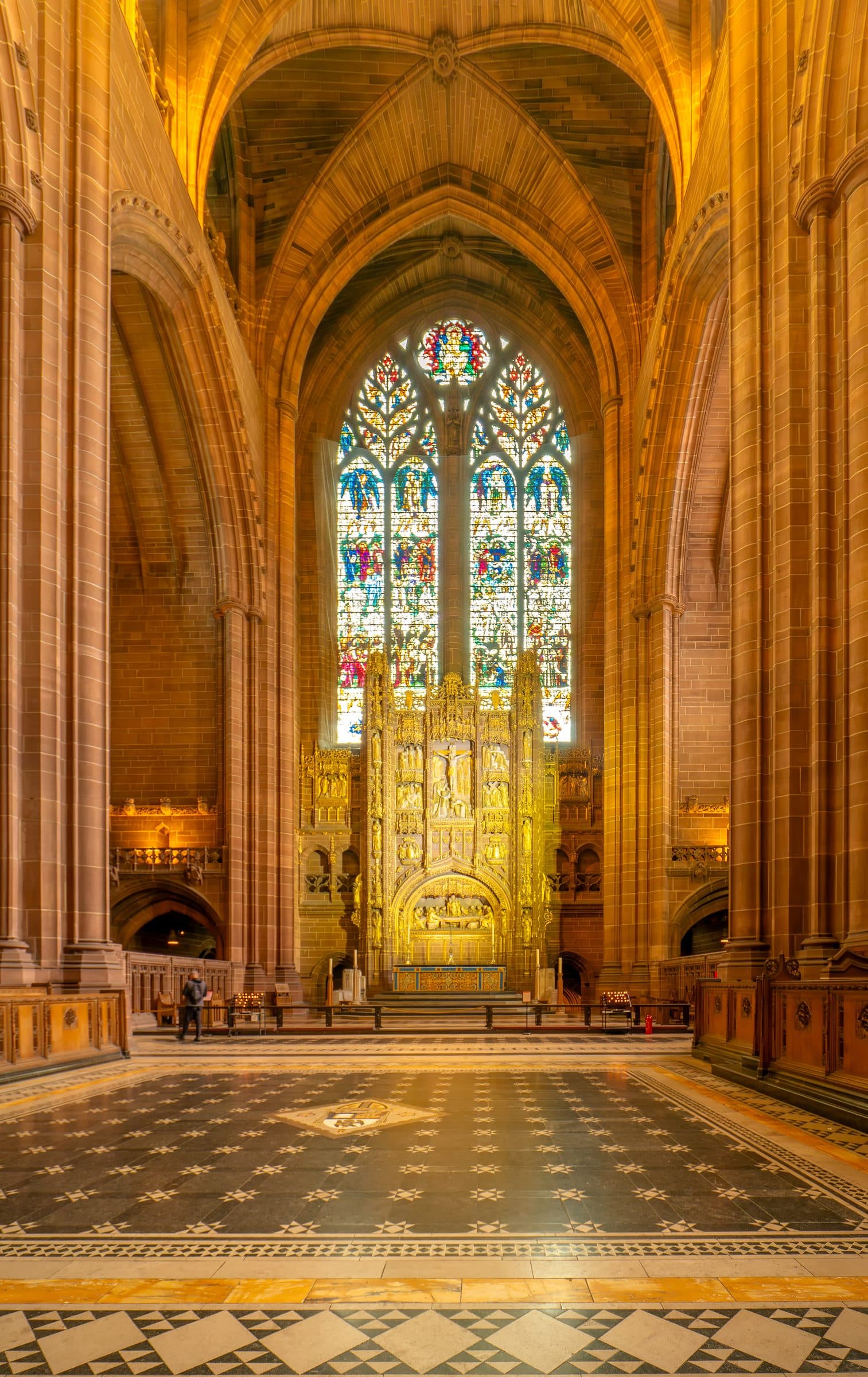 The high altar and reredos beneath the east window
