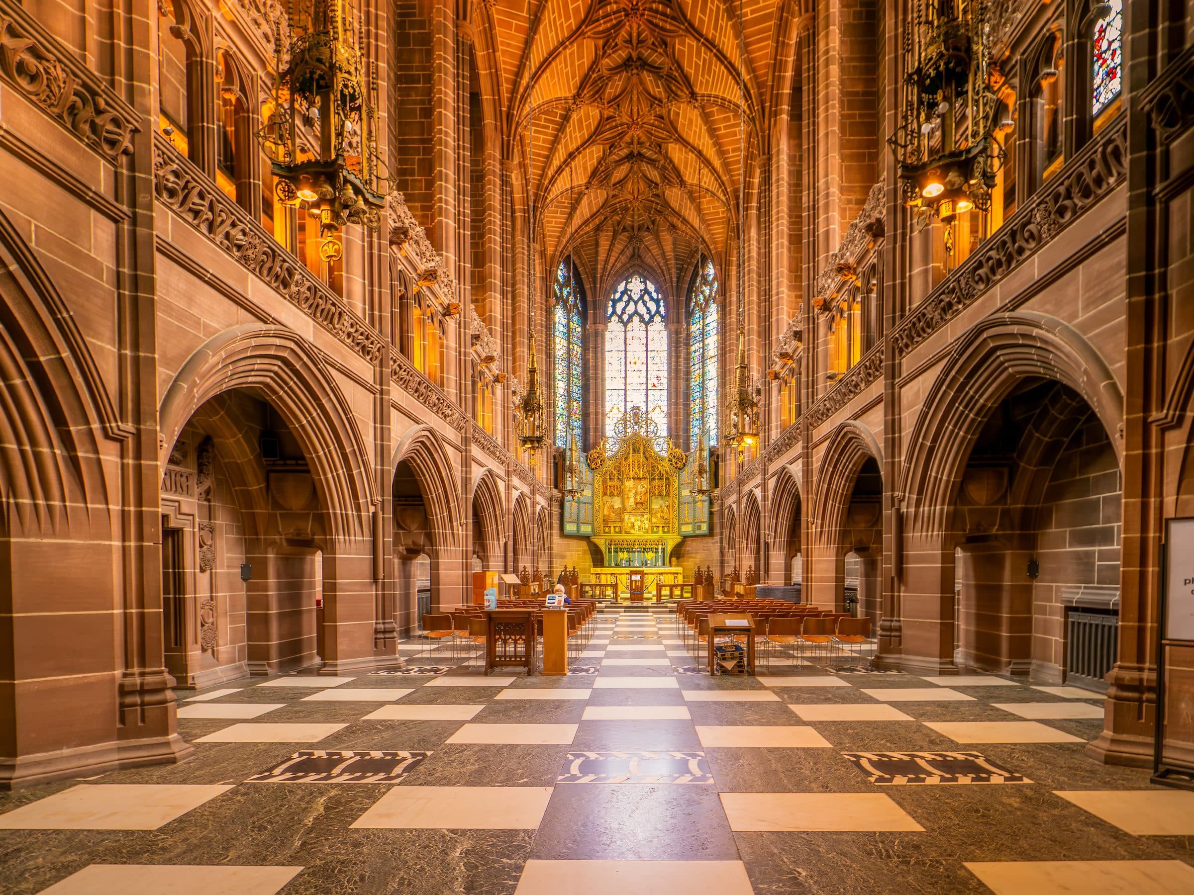 The Lady Chapel with its chequered marble floor and gilded altarpiece
