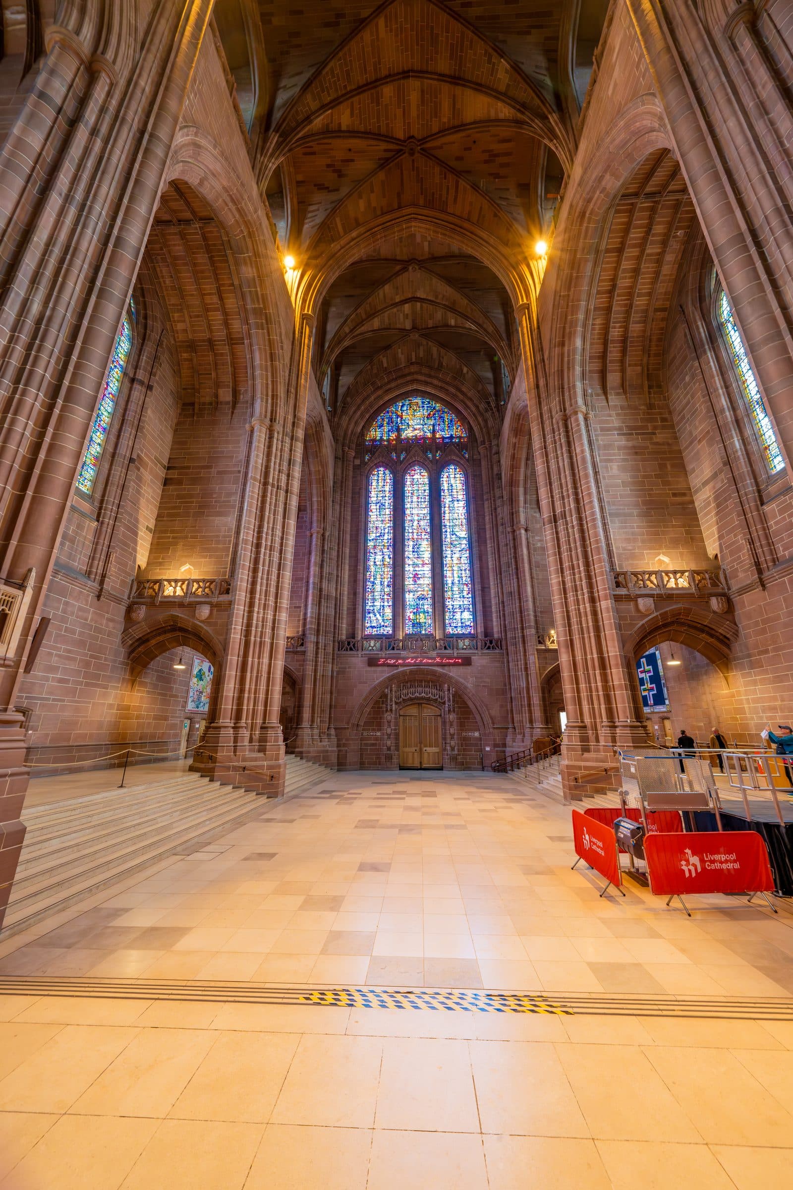The west wall and window rising above the cathedral floor